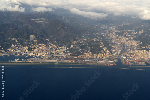 Genoa Harboe coastline aerial view panorama landscape photo