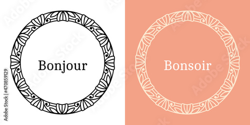 Cercle cadre rond art déco décoratif ornemental frise fleur trait lignes élégant floral vectoriel