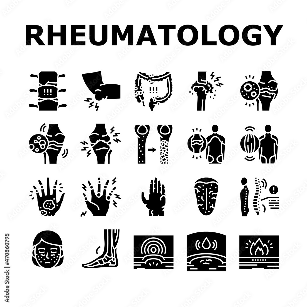 Rheumatology Disease Problem Icons Set Vector. Ankylosing Spondylitis