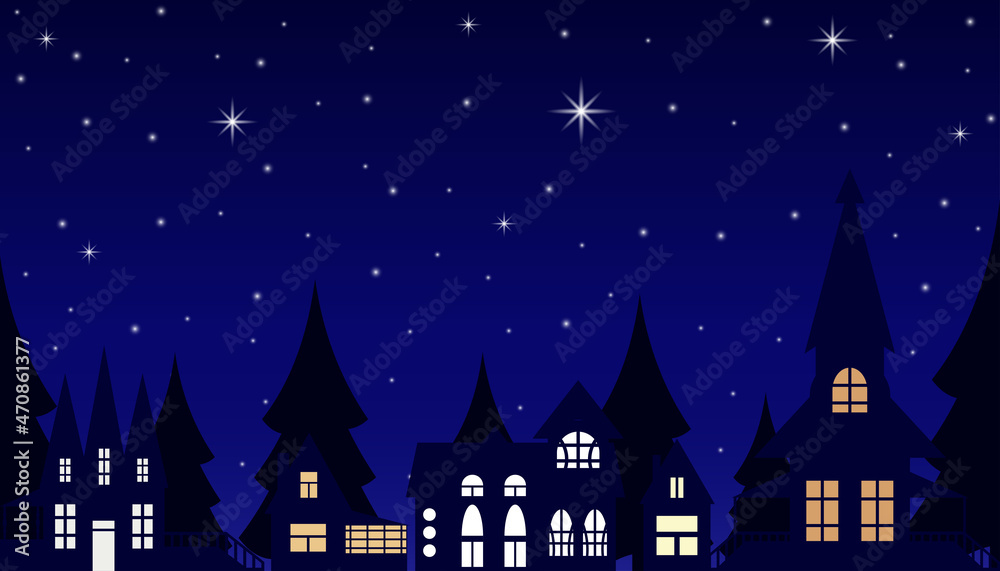 Fototapeta premium house winter background night window snow home houses blue