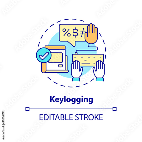 Keylogging concept icon. Keystroke logging. Admin access to work software. Employee monitoring abstract idea thin line illustration. Vector isolated outline color drawing. Editable stroke