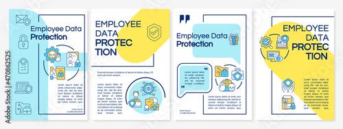 Employee data protection colourful brochure template. Privacy at work. Flyer, booklet, leaflet print, cover design with icons. Vector layouts for presentation, annual reports, advertisement pages