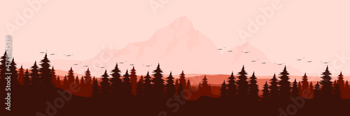 morning landscape mountain with pine tree vector illustration for pattern background, wallpaper, background template, and backdrop design 