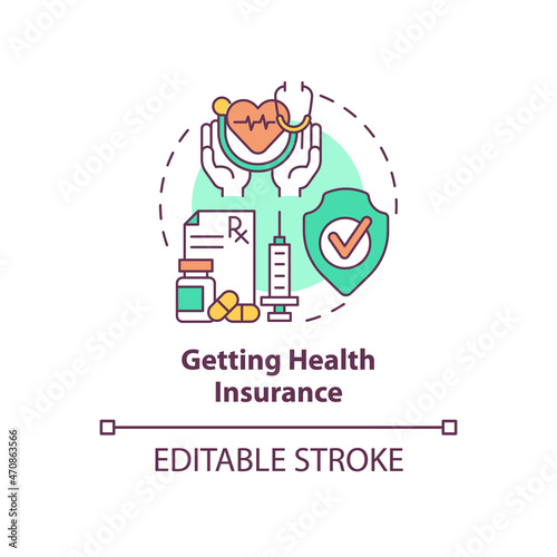Getting health insurance concept icon. Things to consider when moving abstract idea thin line illustration. Medical protection. Medicare. Vector isolated outline color drawing. Editable stroke