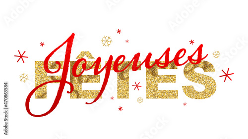 Bannière rouge vecteur JOYEUSES FÊTES avec des paillettes dorées