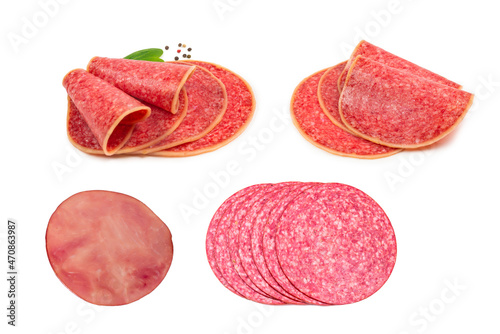 Sliced tasty ham isolated on white