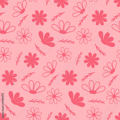 Silhouette unexpected childish flower on pink seamless pattern, wallpaper wrapping textile design