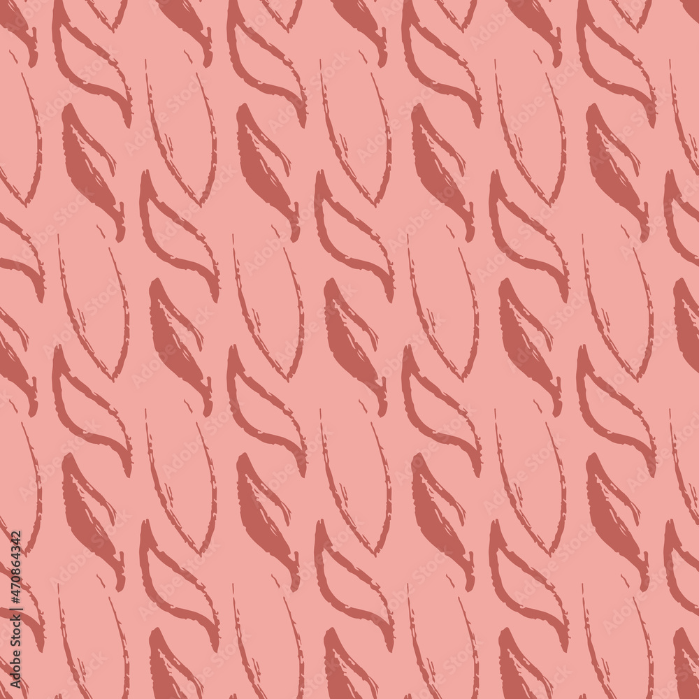 Pink background with organic leaves seamless pattern, textile design