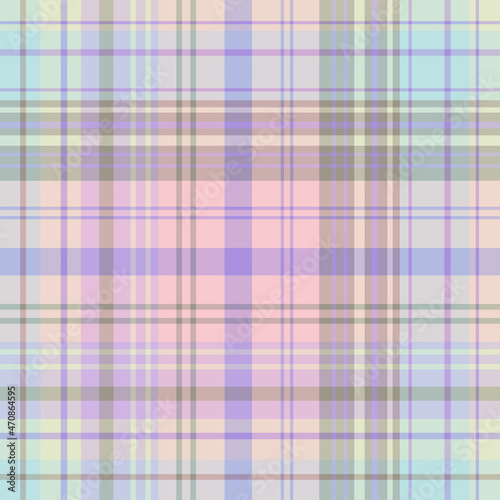 Seamless pattern in positive blue, yellow, violet, pink and gray colors for plaid, fabric, textile, clothes, tablecloth and other things. Vector image.
