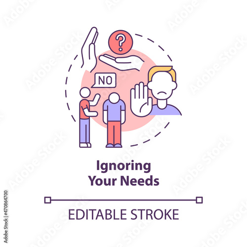 Ignoring your needs concept icon. Communication problems. No response from partner. Emotional neglect abstract idea thin line illustration. Vector isolated outline color drawing. Editable stroke