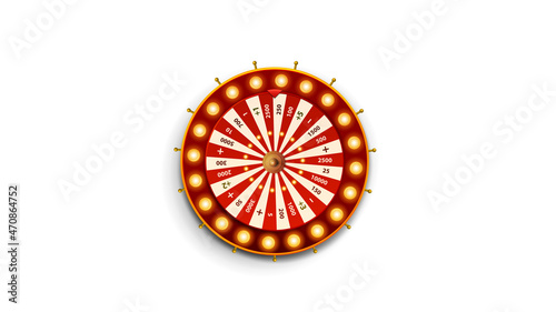 Casino Wheel Fortune isolated on white background. Volumetric Red Wheel Fortune in cartoon style