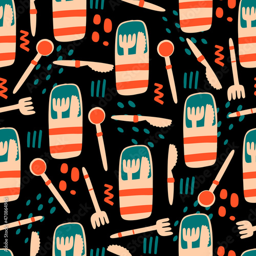 Reusable wooden cutlery seamless pattern. Eco style.