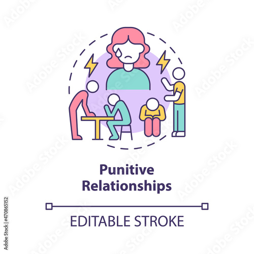 Punitive relationships concept icon. Controlling partner with wrong expectations abstract idea thin line illustration. Unreasonable punishment. Vector isolated outline color drawing. Editable stroke