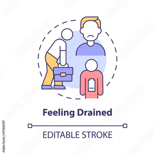 Feeling drained concept icon. Toxic environment. Burbout. Employee without energy. Emotional exhaustion abstract idea thin line illustration. Vector isolated outline color drawing. Editable stroke