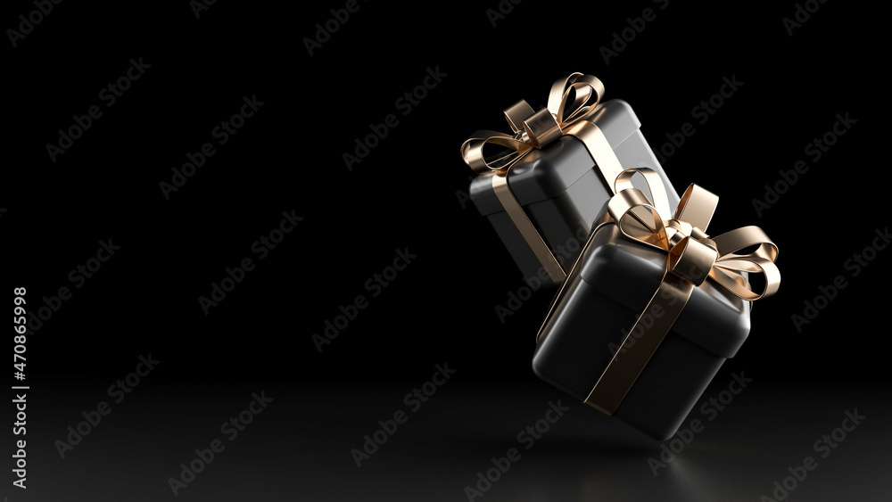 Modern Black And Golden Gift Boxes. Empty Space Background - 3D Illustration Modern Black And Golden Gift Boxes. Empty Space Background - 3D Illustration