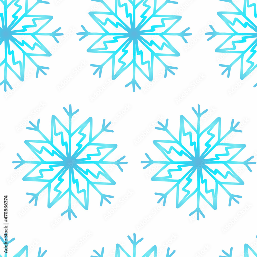 Christmas seamless pattern with snowflakes isolated on white background. Happy new year wallpaper and wrapper for seasonal design, textile, decoration, greeting card. Hand drawn prints and doodle.