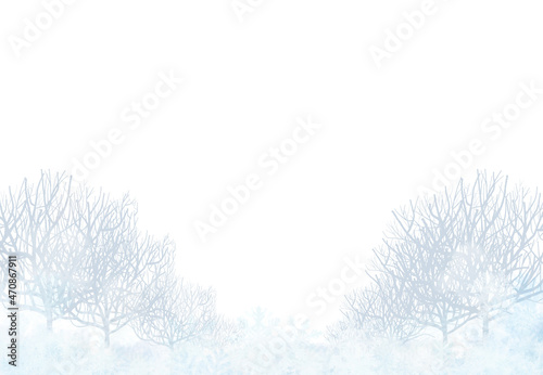 Wonderland image illustration of dead trees in winter snowblue