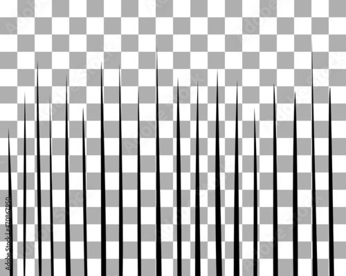 Sketch manga effects on transparent background. Black vertically down lines splash texture for comics book.