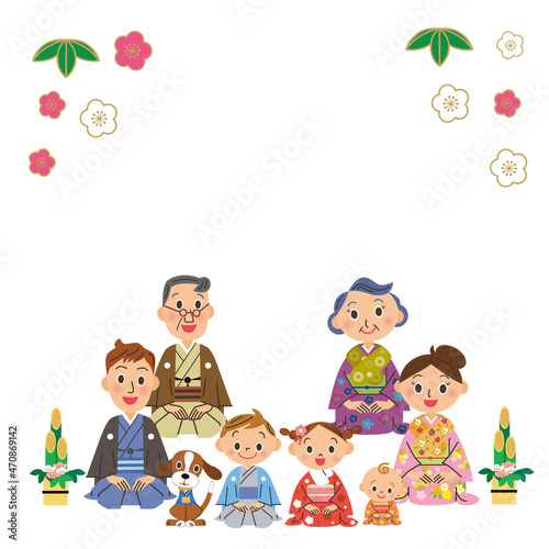 三世代家族　家族　お正月　挨拶　余白