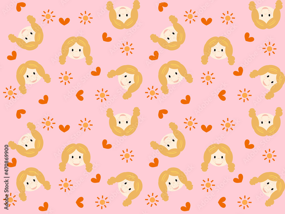Toddler cartoon character seamless pattern on pink background. children Toddler cartoon character seamless pattern on pink background. children