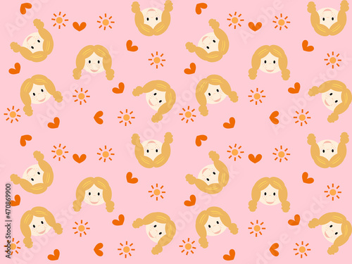 Toddler cartoon character seamless pattern on pink background. children