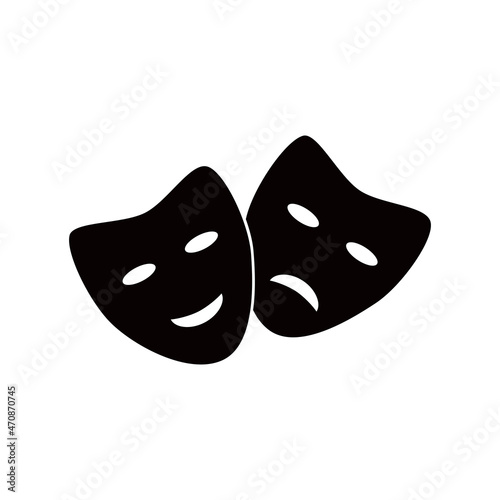Theatrical masks, black icon. Isolated on white background vector illustration.