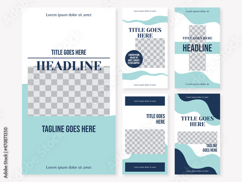 Social media instagram, facebook, pinterest cover template, stories yoga, holistic with blue liquid colors design vector template ai & eps