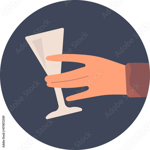 Alcoholism concept. The girl's hand drops an empty glass. Vector flat.