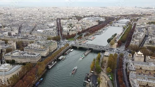 Paris France from above, river Seine, drone panorama, autumn 2021