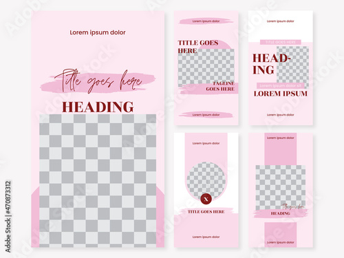 Social media instagram, facebook, pinterest cover template, stories beauty, spa, salon, cosmetic with pink colors design vector template ai & eps