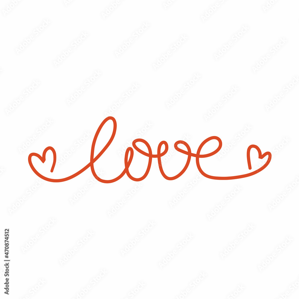 lettering love. hand drawn lettering with hearts. Valentine's Day. vector illustration isolated on white background.