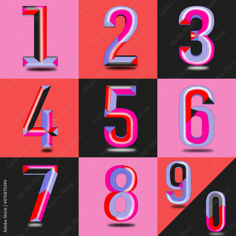 set of numbers, Contemporary style (1-9, 0) set of numbers, Contemporary style (1-9, 0)