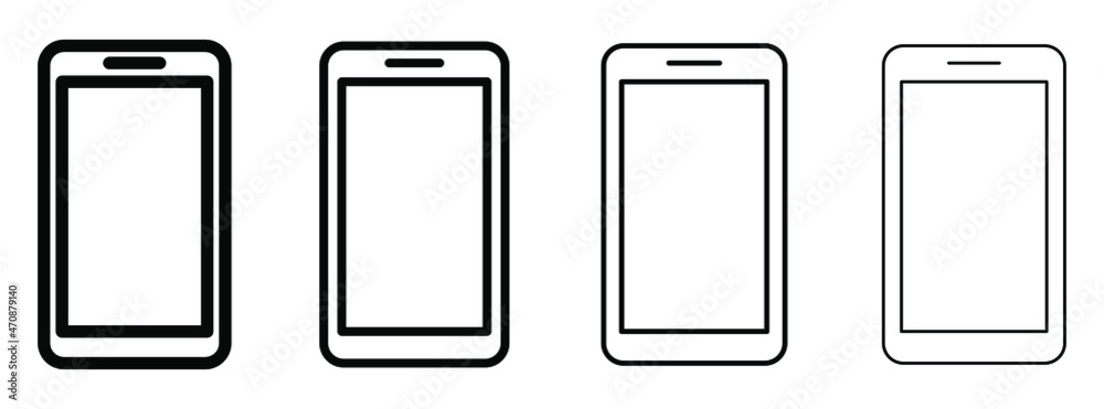 Phone icon. Set of linear smartphone icons on white background. Vector illustration. Black mobile phone icons Phone icon. Set of linear smartphone icons on white background. Vector illustration. Black mobile phone icons