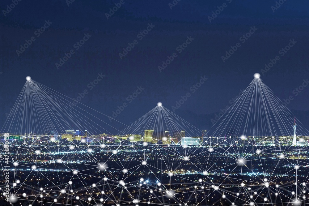 Obraz premium Smart city and communication network concept. Wireless communication.