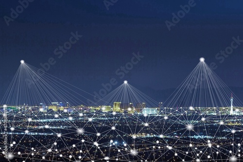 Smart city and communication network concept. Wireless communication.