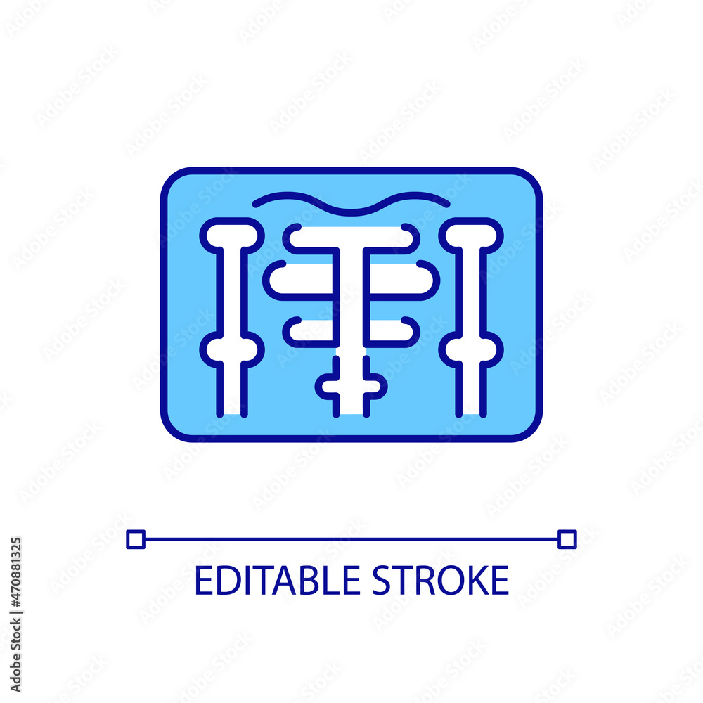 Chest xray RGB color icon. Breast scanning. Thorax x ray shot. Ribs and arm bones. Medical examination. Radiologist checkup. Isolated vector illustration. Simple filled line drawing. Editable stroke