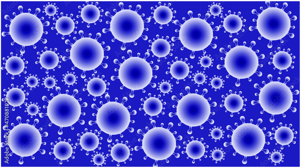Dark blue vector background of multiple germs covering entire frame. Germs are blue. Disease, sickness, Healthcare.