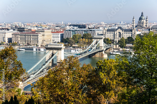 View of the Chain bridge on Danube river in Budapest © gumbao