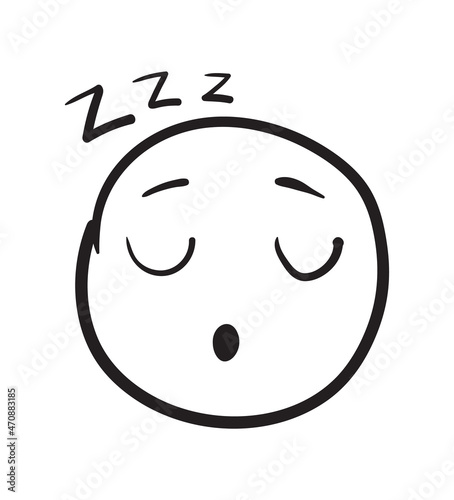 Doodle sleeping emoji. Circle fun character, freehand vector illustration