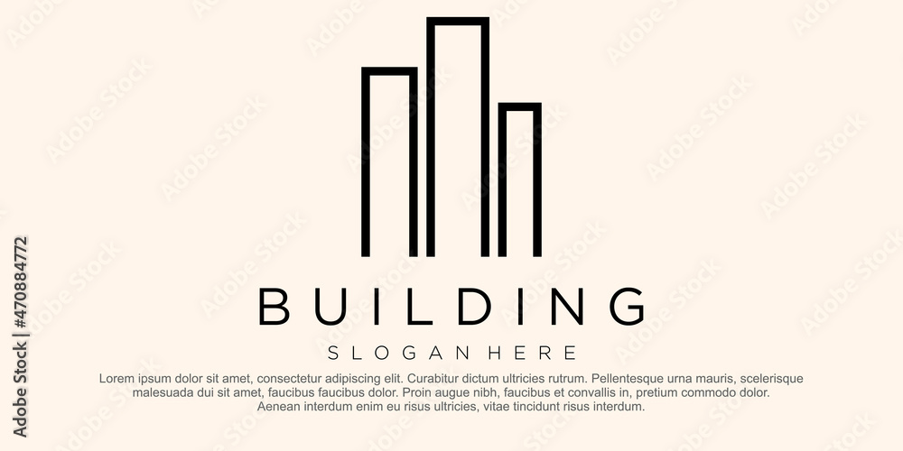 Building logo illustration vector graphic design in line art style