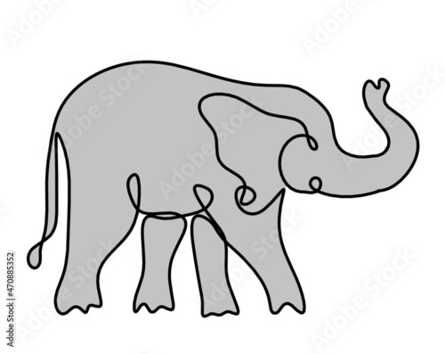 Silhouette of abstract color elephant as line drawing on white. Vector