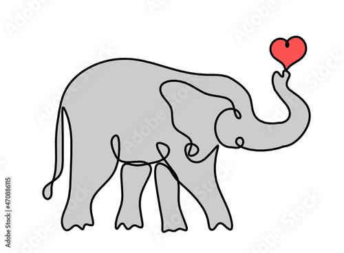 Silhouette of abstract color elephant as line drawing on white. Vector