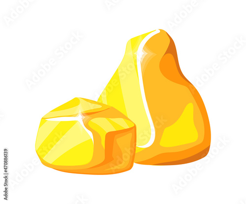 Golden rocks. Piled gemstones, mining solid gold mine nuggets, design clipart cartoon vector icon
