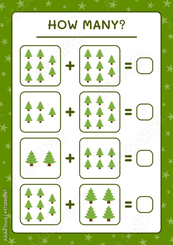 How many christmas tree  game for children. Vector illustration  printable worksheet