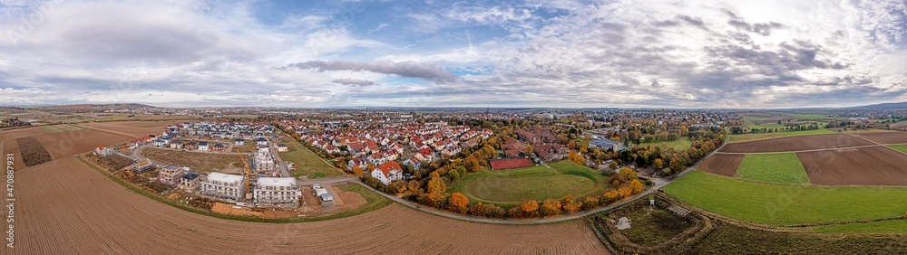 Drone panorama over Hessian town Friedberg during the day in autumn