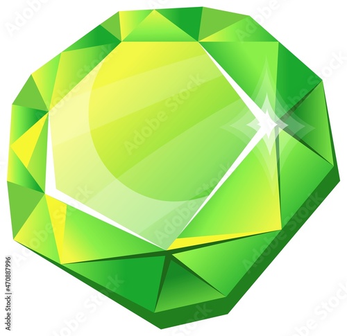 Jewelry strass. Green emerald, color fantasy gem for ui, cartoon vector illustration, icon