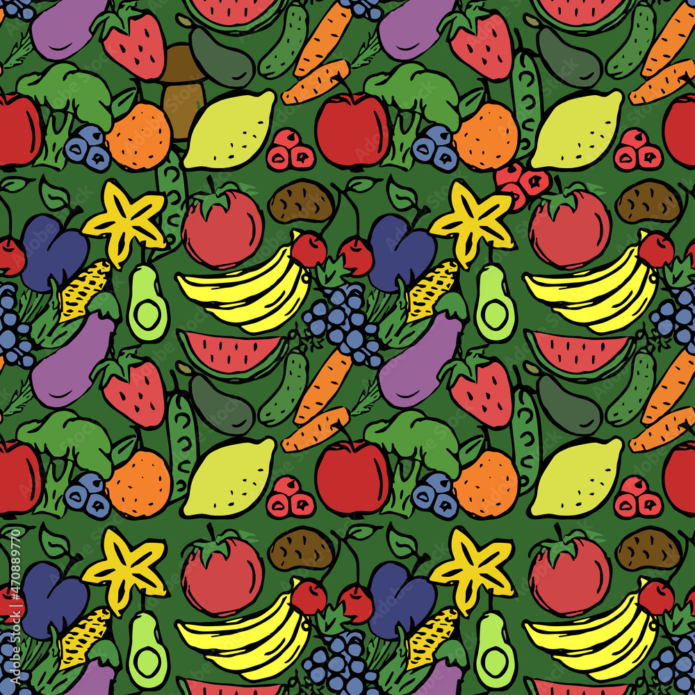Colored seamless pattern with vegetables and fruits icons. vector food icons Colored seamless pattern with vegetables and fruits icons. vector food icons