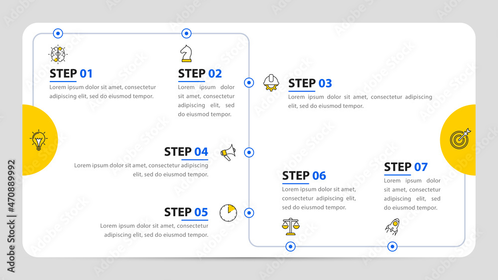 Infographic design template. Timeline concept with 7 steps