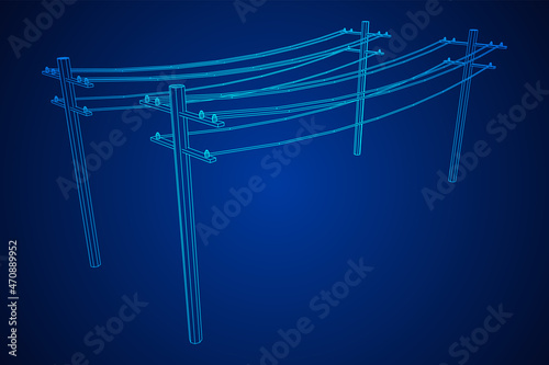 Power transmission high voltage pylon. Wireframe low poly mesh vector illustration.