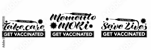 Vector handwritten lettering with three phrases-calls to be vaccinated against coronavirus